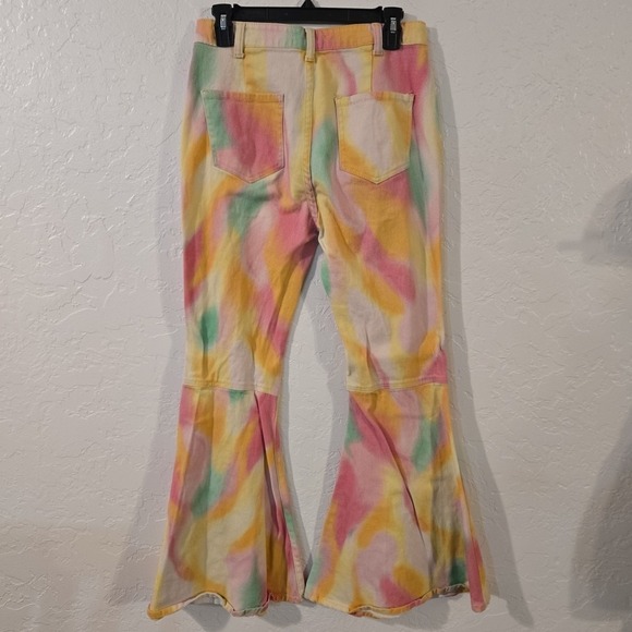 Peach Love California Flare Tie Dye Pants womens sz Large 30x32 Boho High rise - Picture 3 of 6